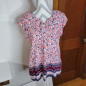 Womens Liz Claiborne Cute Cap Sleeve Rayon Floral print top Size Large